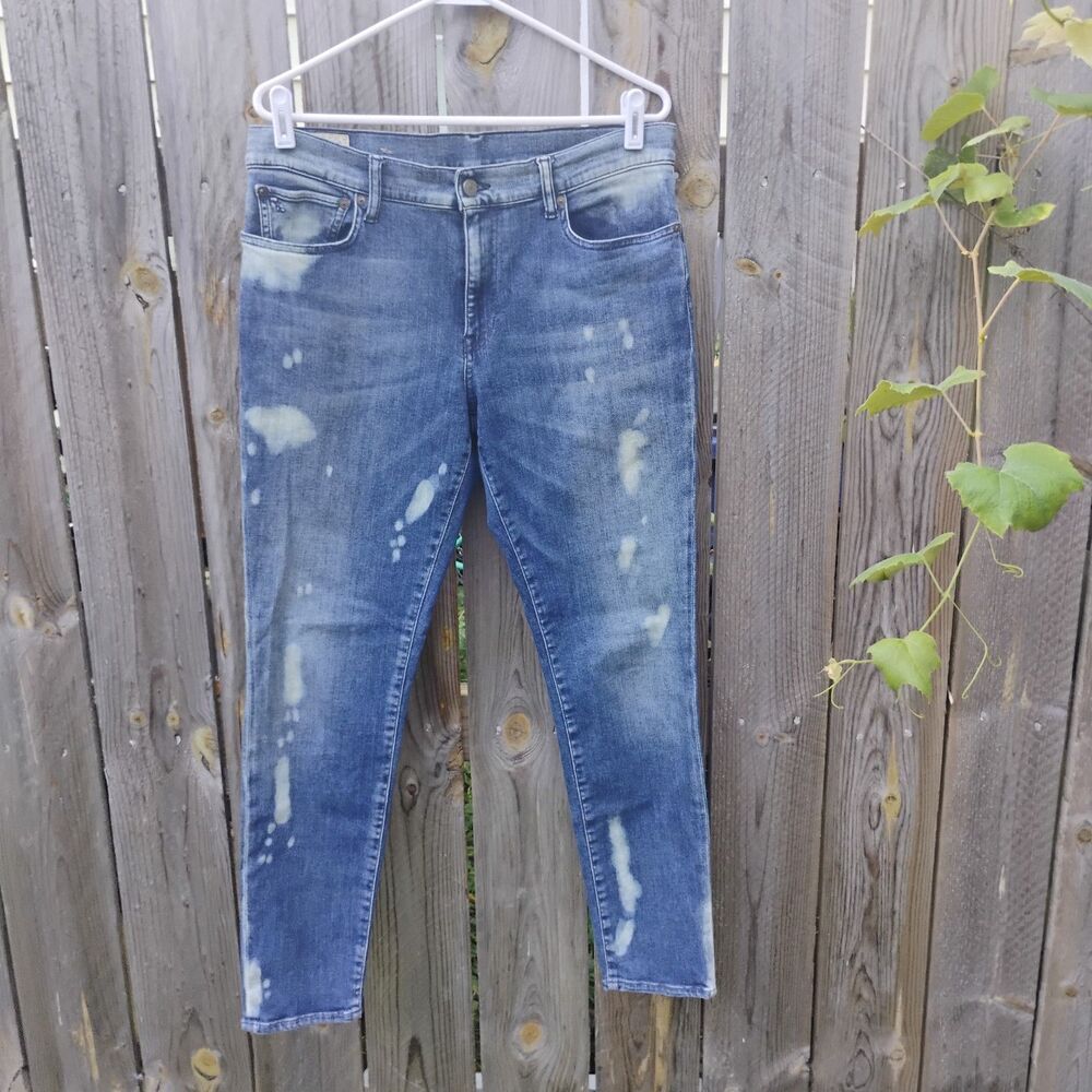Polo Ralph Lauren Tompkins Skinny Jeans Women 31 Bleach Splatter High Rise Blue